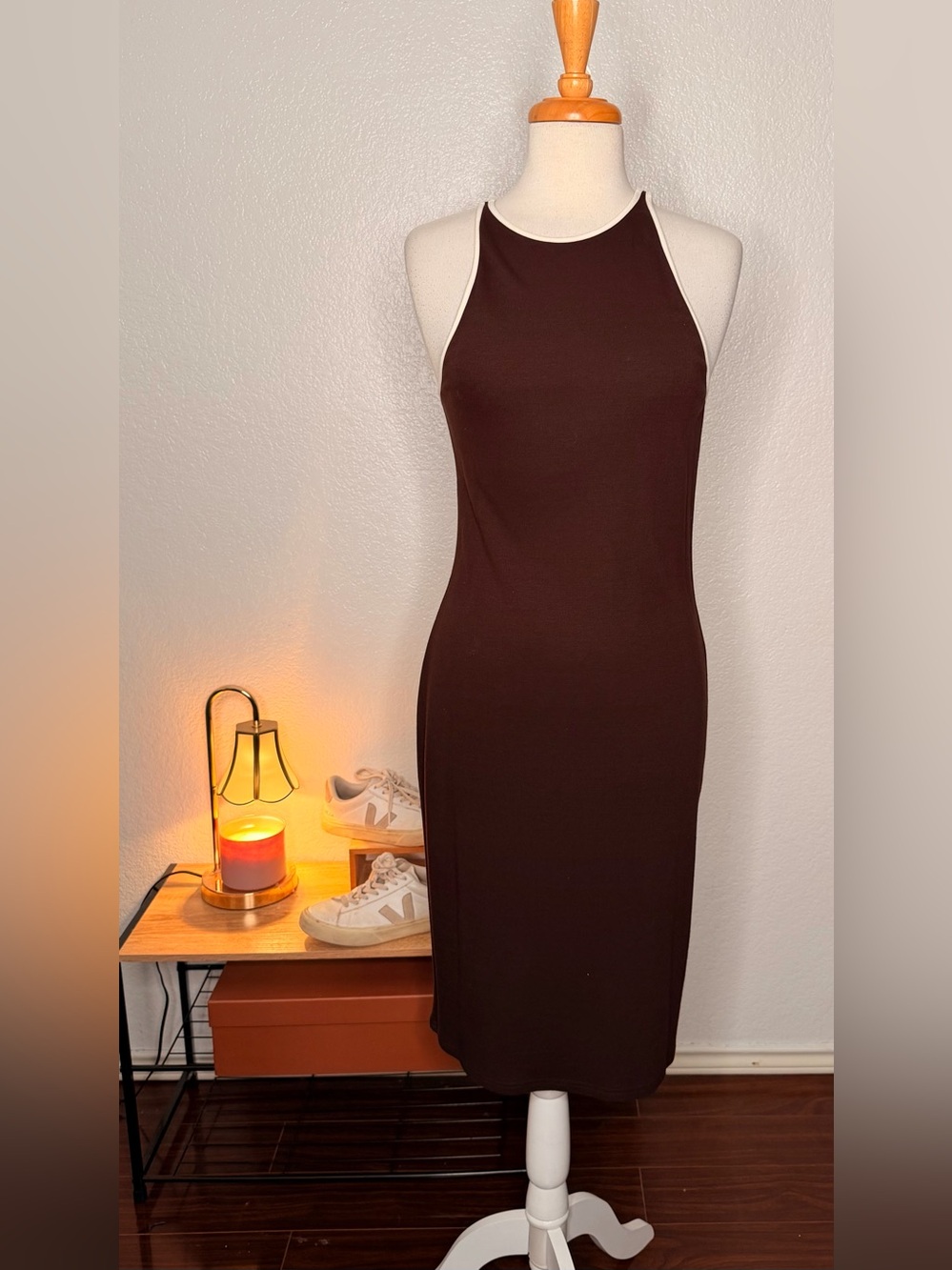 LAUREN RALPH LAUREN Sleeveless Brown Halter Midi Dress